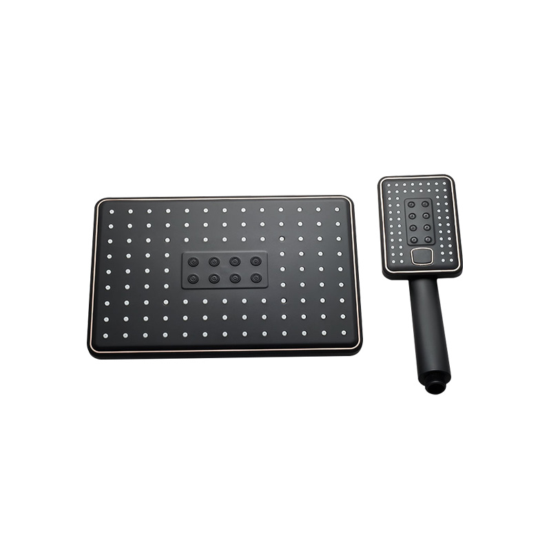 Rainfall ABS Bathroom Rectangle Overhead Shower Head Black Paint Square Top Shower Wall Mount